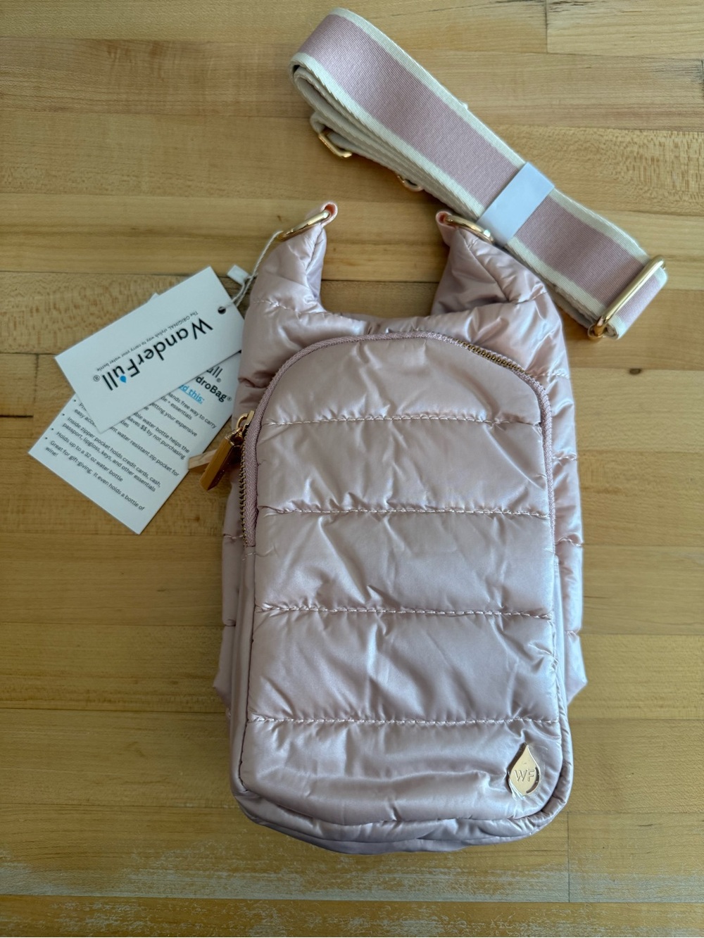 Wander Quilted Crossbody in Pale Pink with Striped Strap